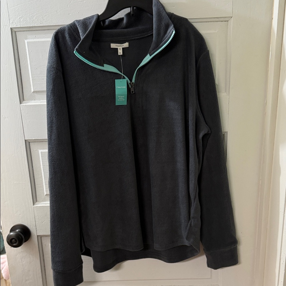 Maurices Charcoal Pullover with Aqua Zipper